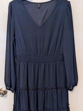 Zattcas navy L/S tiered‎ flutter dress Size L